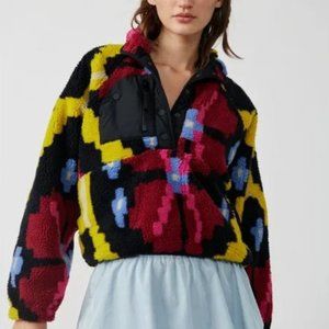 Free People FP Movement Rocky Ridge Fleece Pullover Jacket Snap Multi Large New